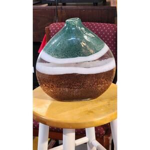 Pier 1 Imports Blown Art Glass Vase Tear Drop Turqouise Brown Cased Glass